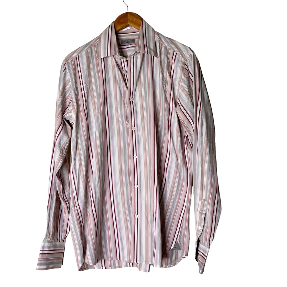 Mens Ted Baker London Pink Striped Long Sleeve Button Up Shirt‎